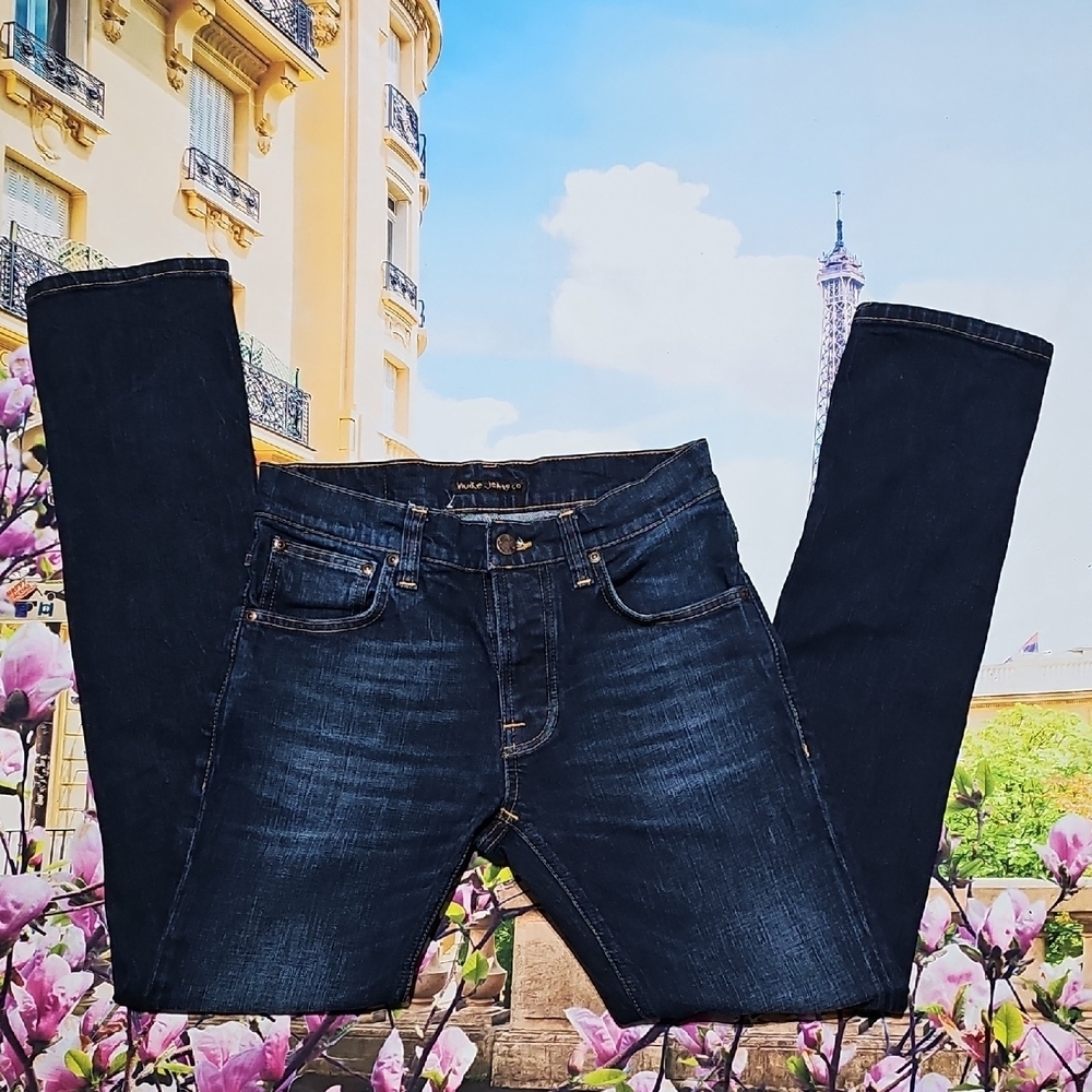 Nudie Jeans Dark Blue Denim Slim Button Fly Jeans 29x32
